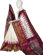 Off White Ikat Pure Silk Handloom Saree — Diamond Ikat Motif, Ethnic
