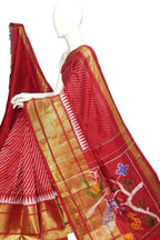 Red Ikat Pure Silk Handloom Saree — Bold Ikat Weave, Bridal