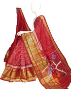 Red Ikat Pure Silk Handloom Saree — Bold Ikat Weave, Bridal
