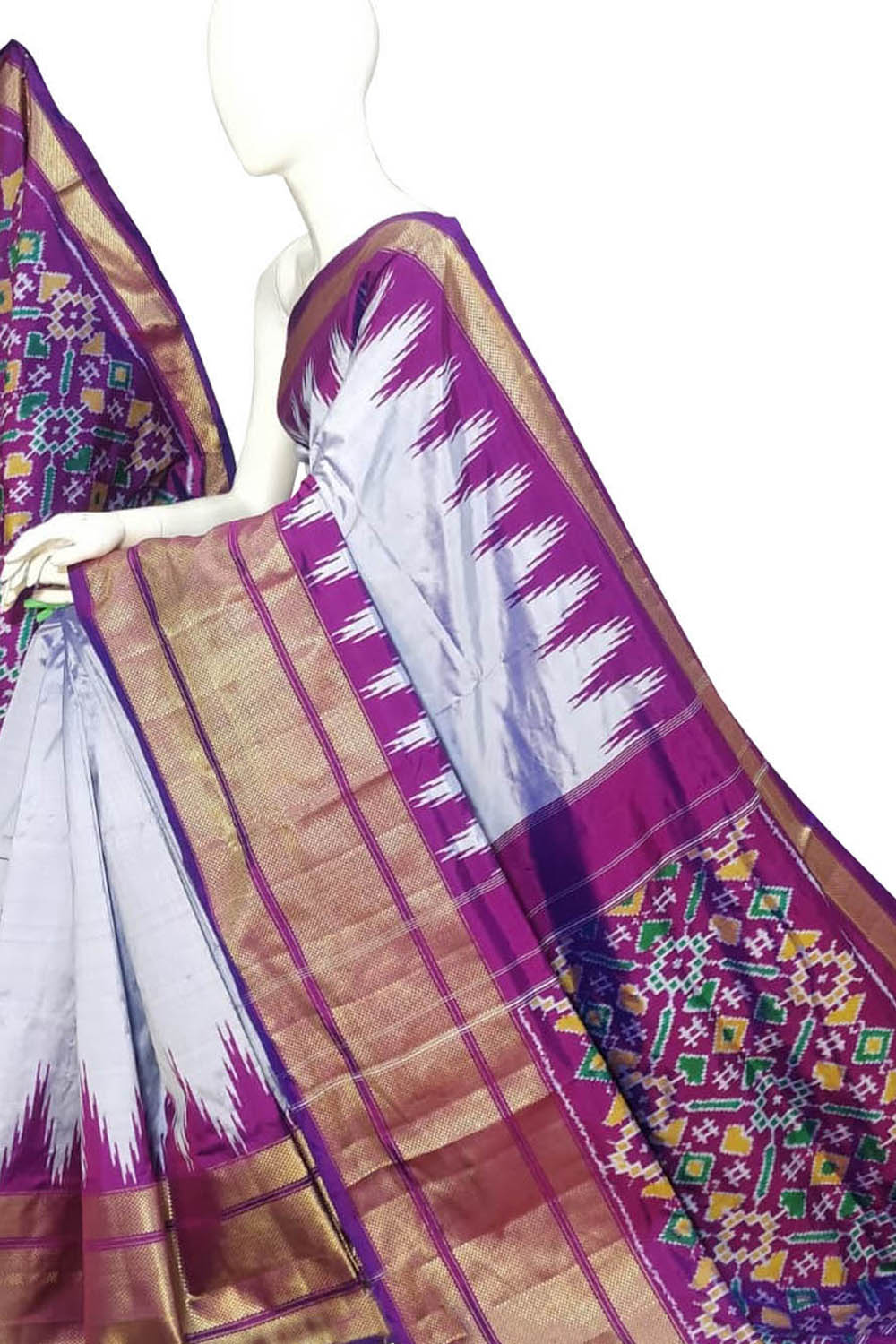 Purple Ikat Pure Silk Handloom Saree — Royal Ikat Weave, Festive