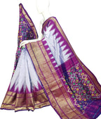 Purple Ikat Pure Silk Handloom Saree — Royal Ikat Weave, Festive
