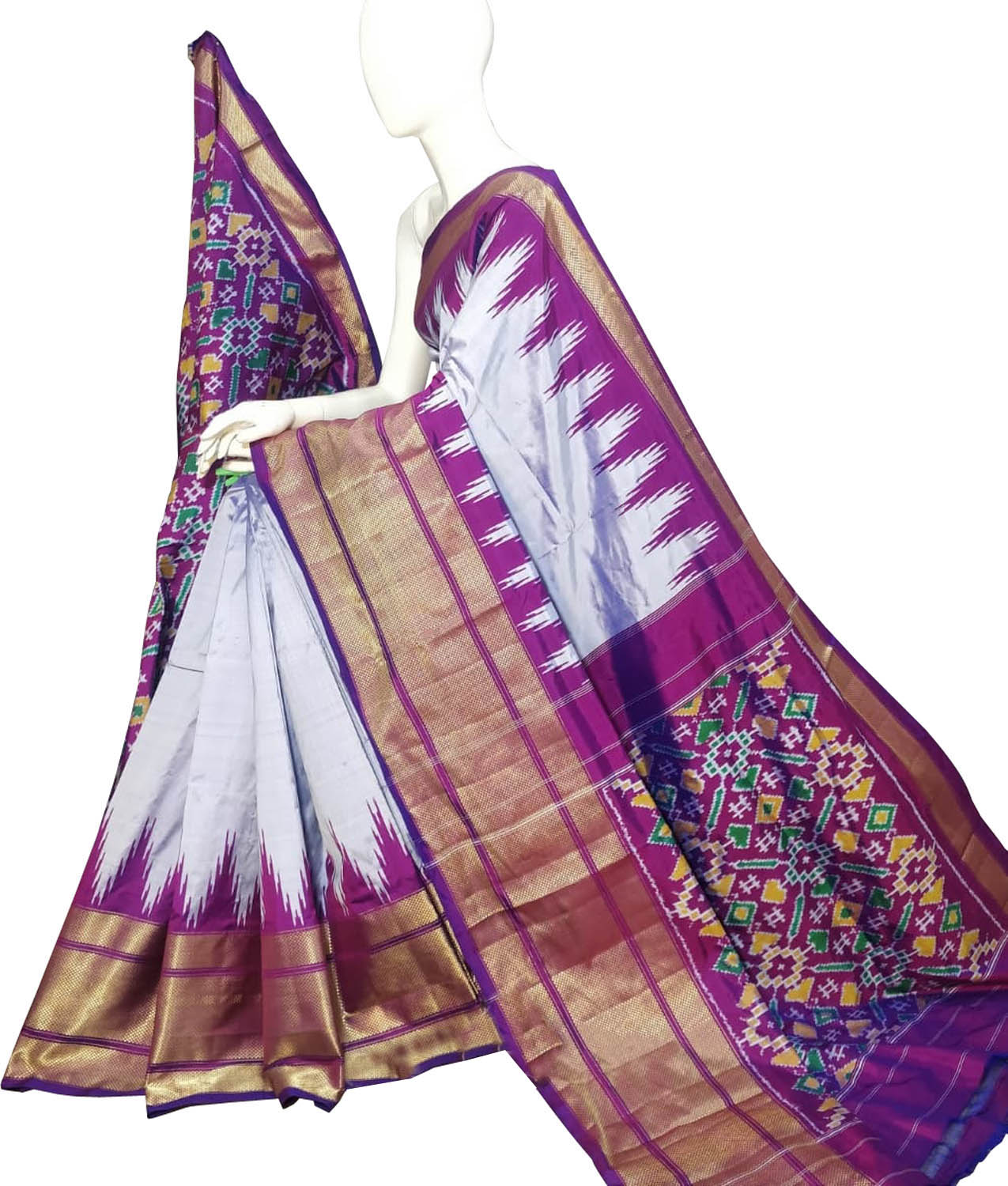 Purple Ikat Pure Silk Handloom Saree — Royal Ikat Weave, Festive