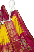 Yellow Ikat Pure Silk Handloom Saree — Chevron Ikat Weave, Festive