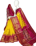 Yellow Ikat Pure Silk Handloom Saree — Chevron Ikat Weave, Festive