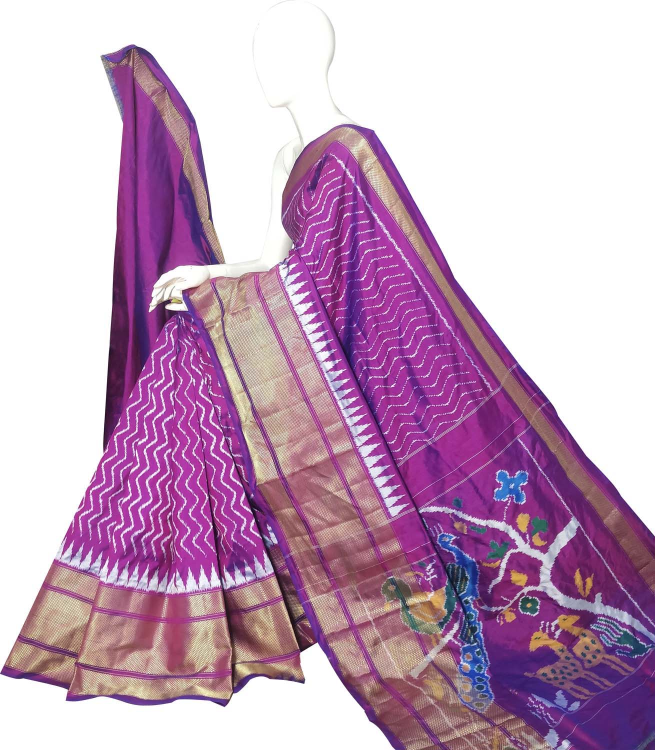 Pink Ikat Pure Silk Handloom Saree — Ombre Ikat Weave, Contemporary