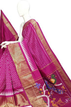 Pink Ikat Pure Silk Handloom Saree — Checks & Ikat Weave, Festive