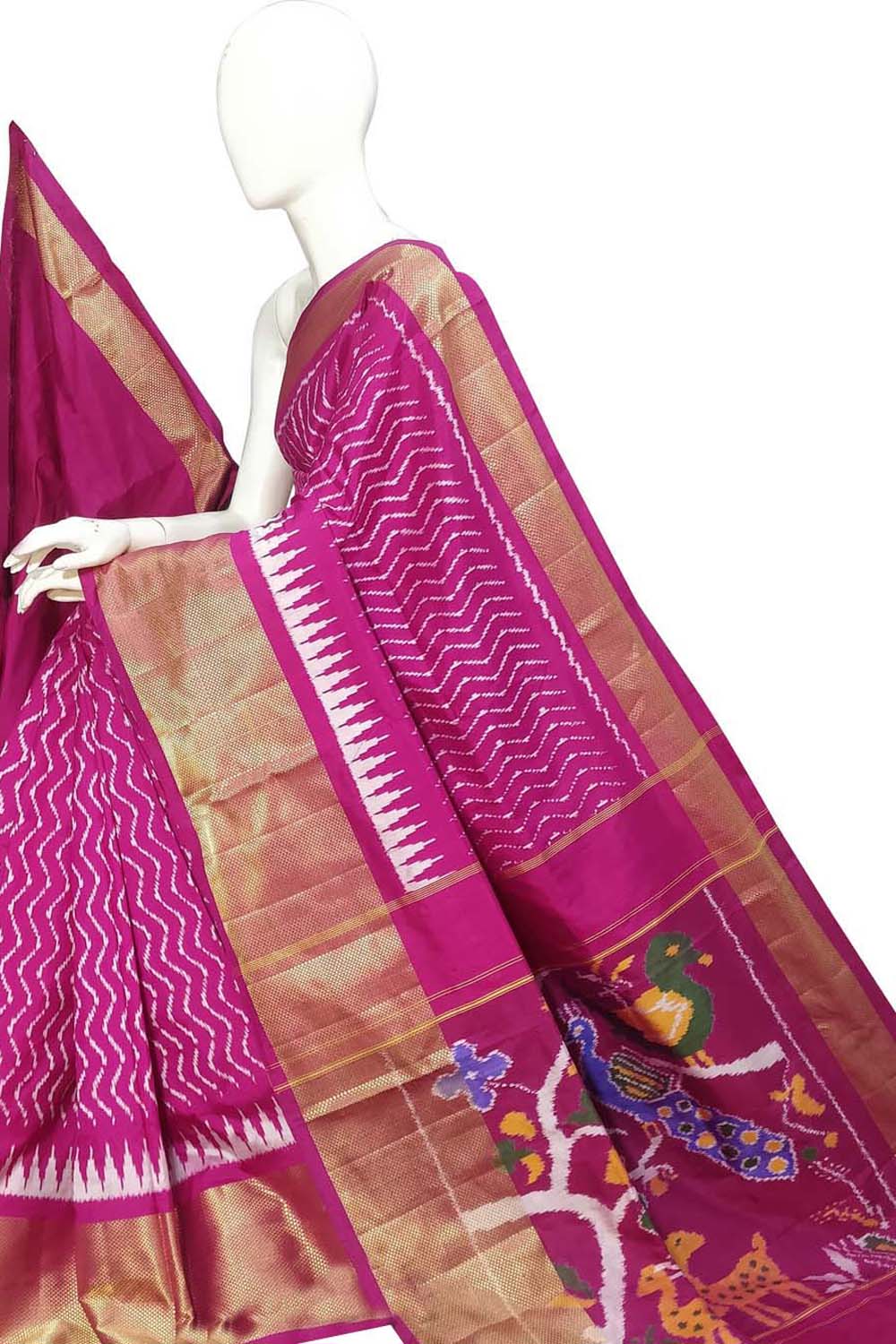 Pink Ikat Pure Silk Handloom Saree — Checks & Ikat Weave, Festive