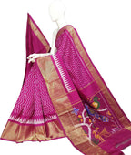 Pink Ikat Pure Silk Handloom Saree — Checks & Ikat Weave, Festive