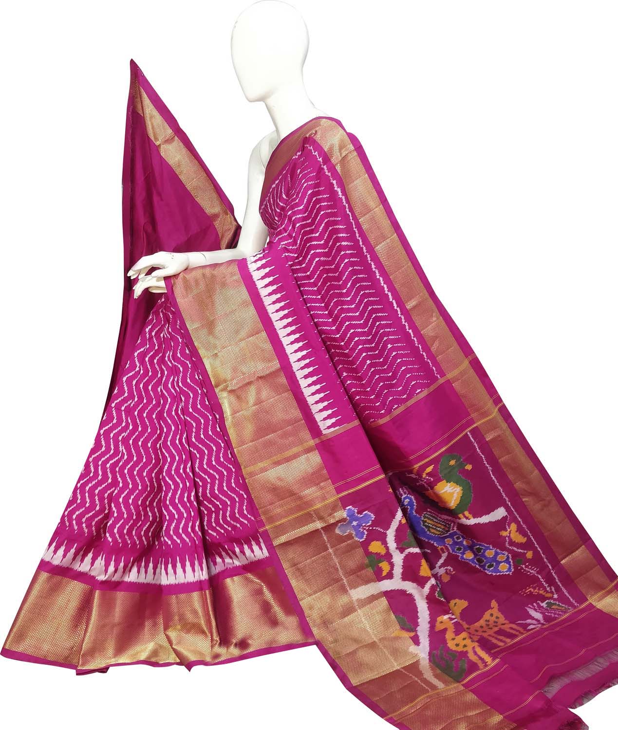 Pink Ikat Pure Silk Handloom Saree — Checks & Ikat Weave, Festive