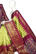 Green Ikat Pure Silk Handloom Saree — Peacock Ikat Motif, Festive