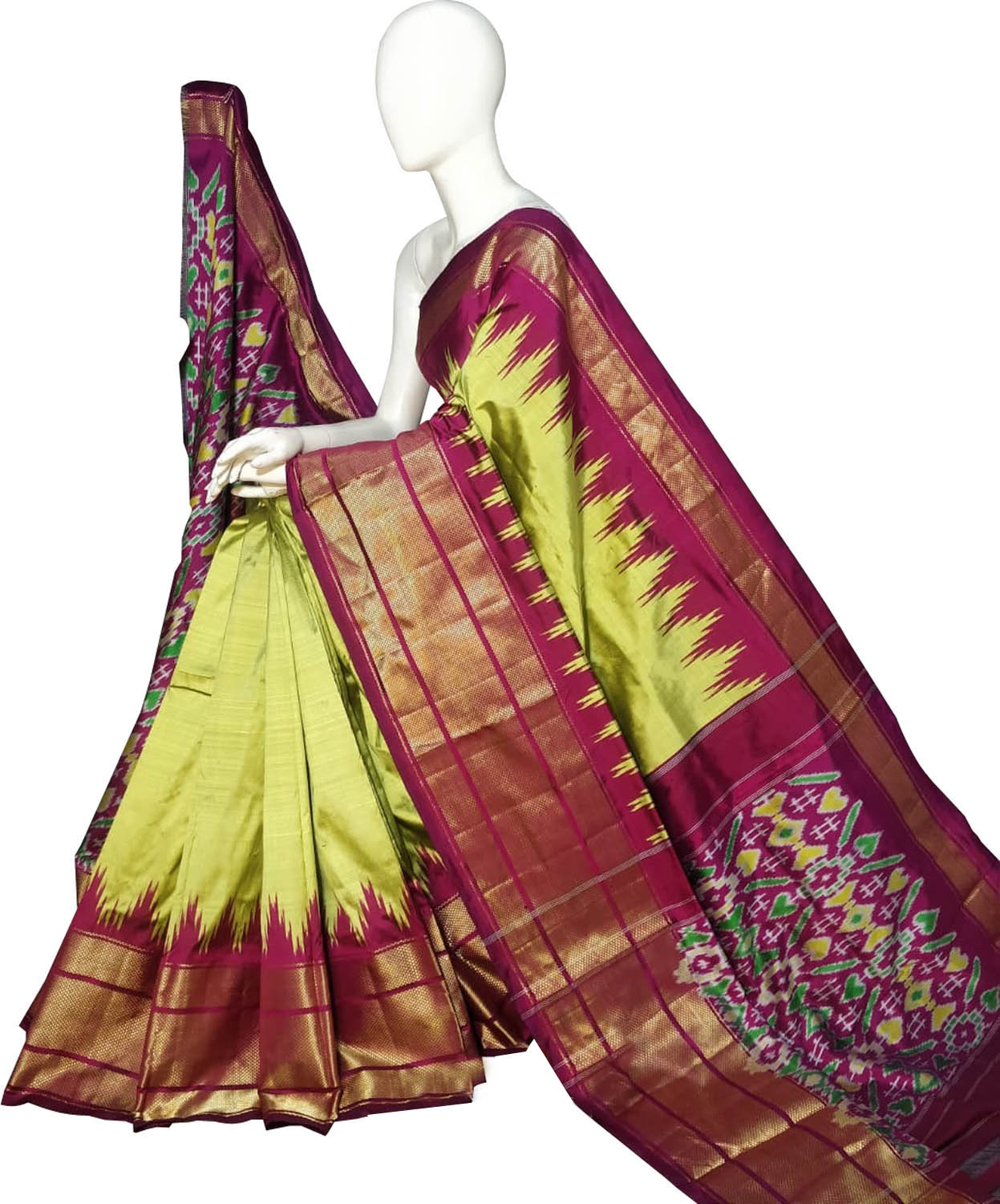 Green Ikat Pure Silk Handloom Saree — Peacock Ikat Motif, Festive
