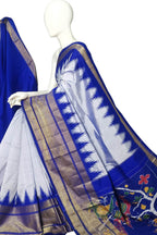 Purple Ikat Pure Silk Handloom Saree — Warp Ikat Weave, Luxury