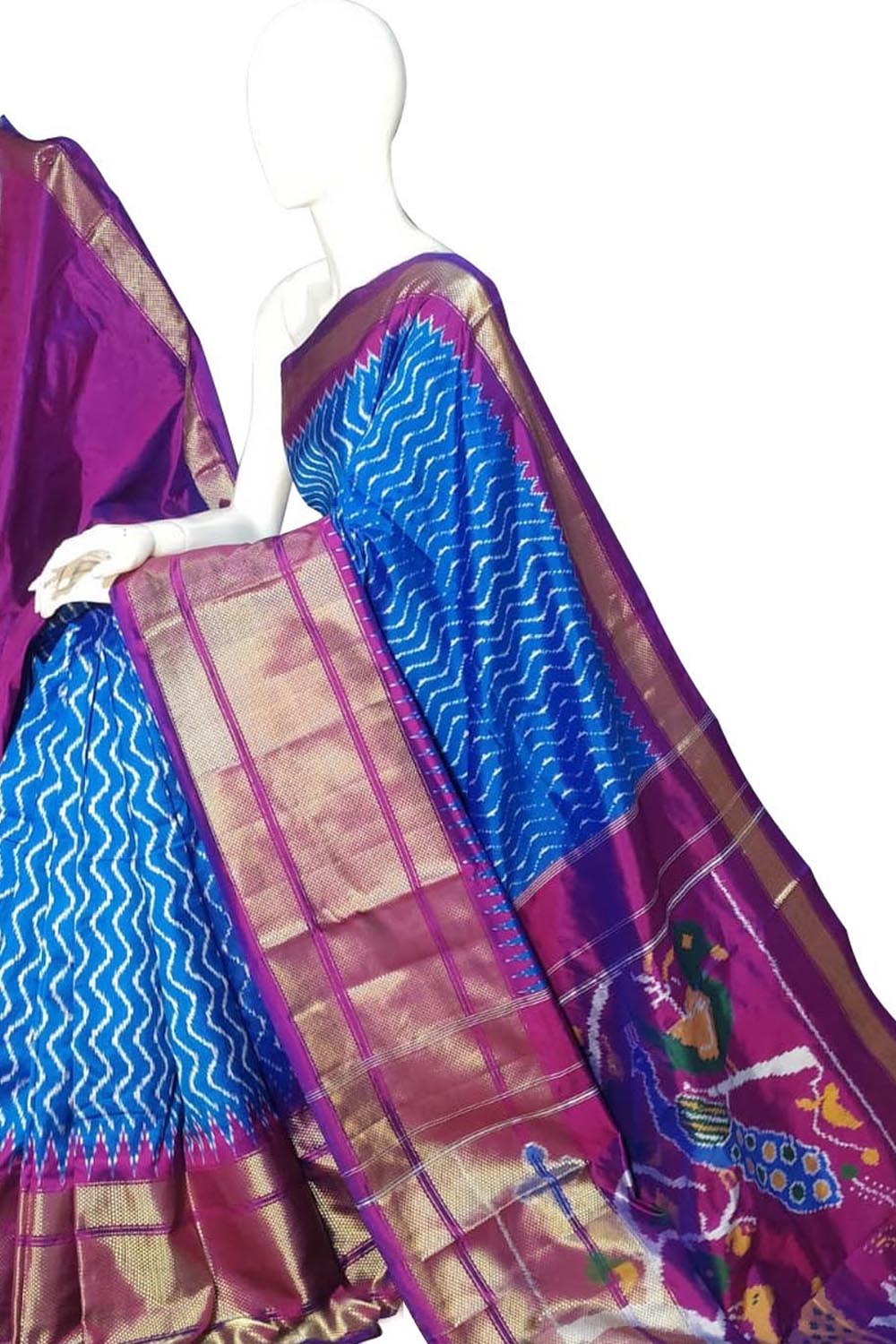 Blue Ikat Pure Silk Handloom Saree — Indigo Ikat Weave, Festive