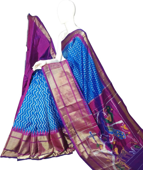 Blue Ikat Pure Silk Handloom Saree — Indigo Ikat Weave, Festive