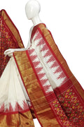 Off White Ikat Pure Silk Handloom Saree — Zari-Accented Ikat, Bridal