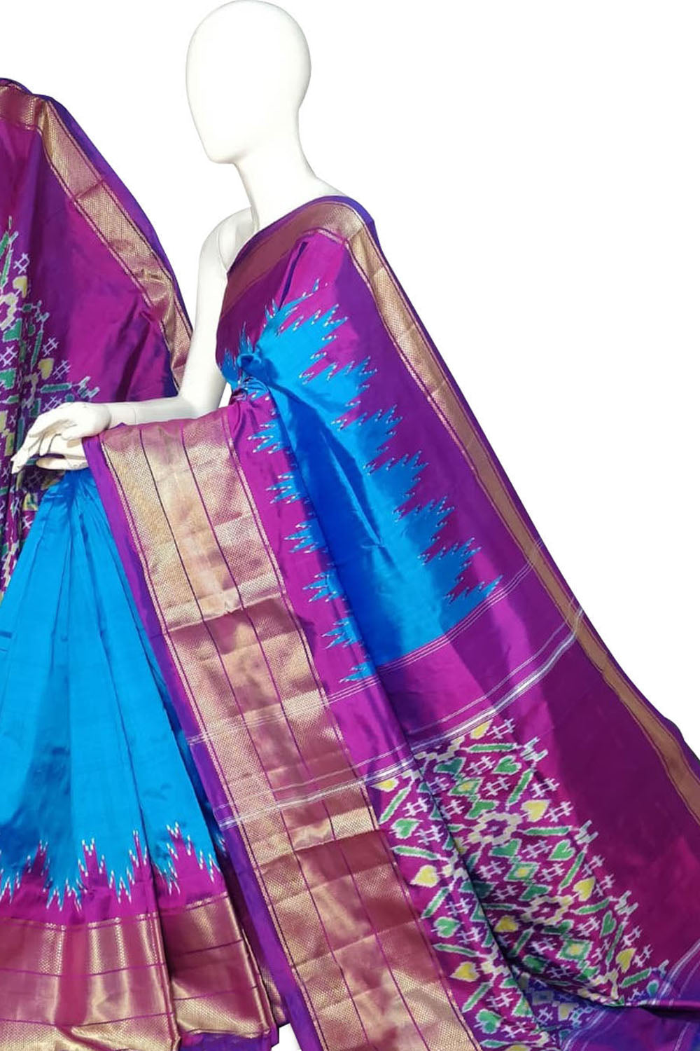 Blue Ikat Pure Silk Handloom Saree — Double Ikat Weave, Heritage