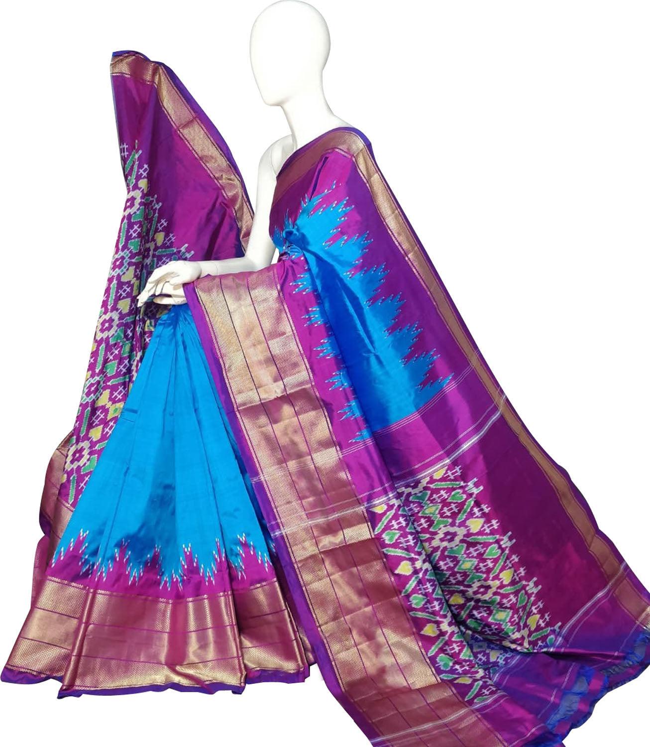 Blue Ikat Pure Silk Handloom Saree — Double Ikat Weave, Heritage