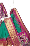 Green Ikat Pure Silk Handloom Saree — Floral Ikat Pallu, Festive