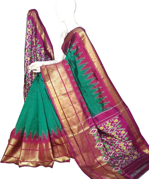 Green Handloom Pure Silk Ikat Saree