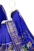Blue Ikat Pure Silk Handloom Saree — Geometric Ikat Border, Ethnic