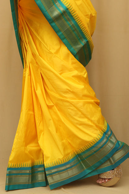 Golden Glow: Yellow Ilkal Pure Silk Saree - Luxurion World