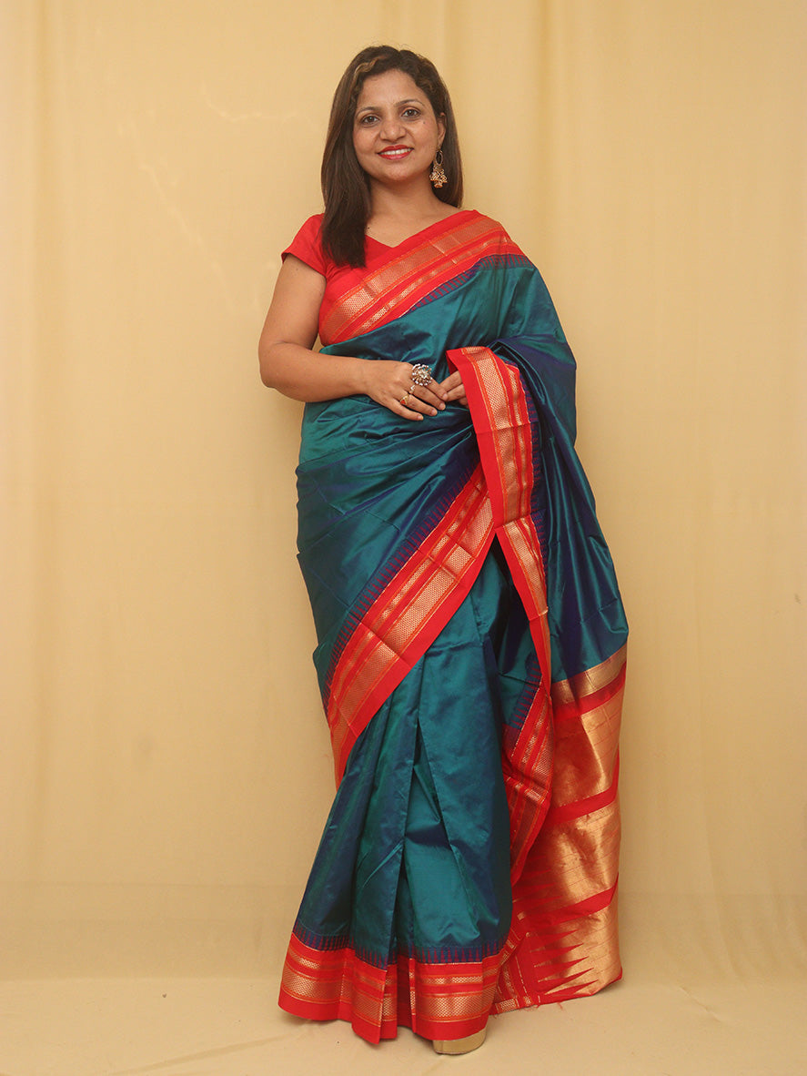 Blue Ilkal Handloom Pure Silk Saree - Luxurion World