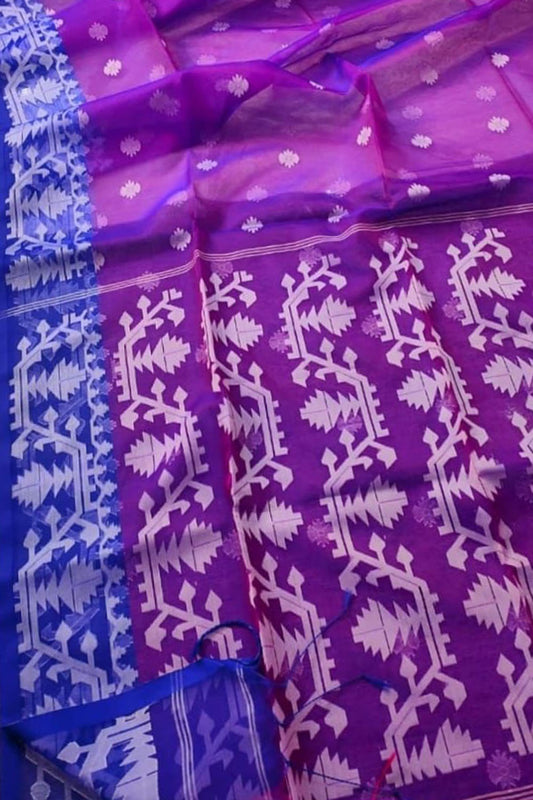 Exquisite Purple Jamdani Muslin Saree - Luxurion World