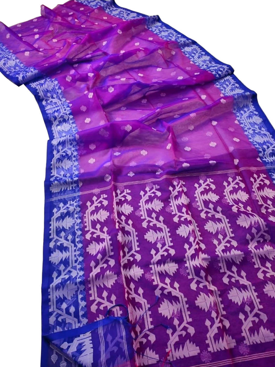 Exquisite Purple Jamdani Muslin Saree - Luxurion World