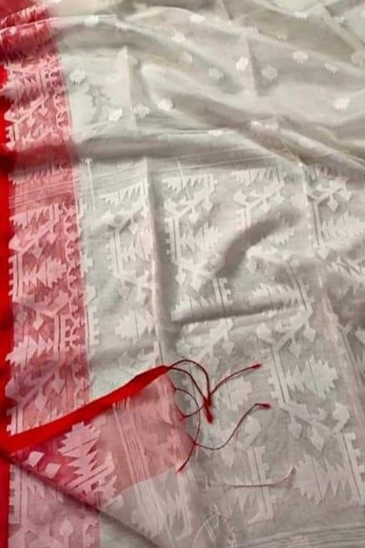 Elegant Off White Jamdjsoni Muslin Saree - Luxurion World