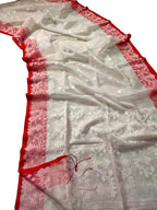 Elegant Off White Jamdjsoni Muslin Saree - Luxurion World