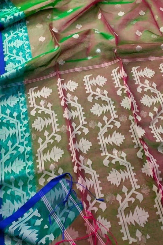 Vibrant Jamdani Muslin Saree in Multicolor - Luxurion World