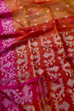 Vibrant Red Jamdani Muslin Saree - Elegant and Timeless - Luxurion World