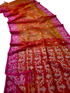 Vibrant Red Jamdani Muslin Saree - Elegant and Timeless - Luxurion World