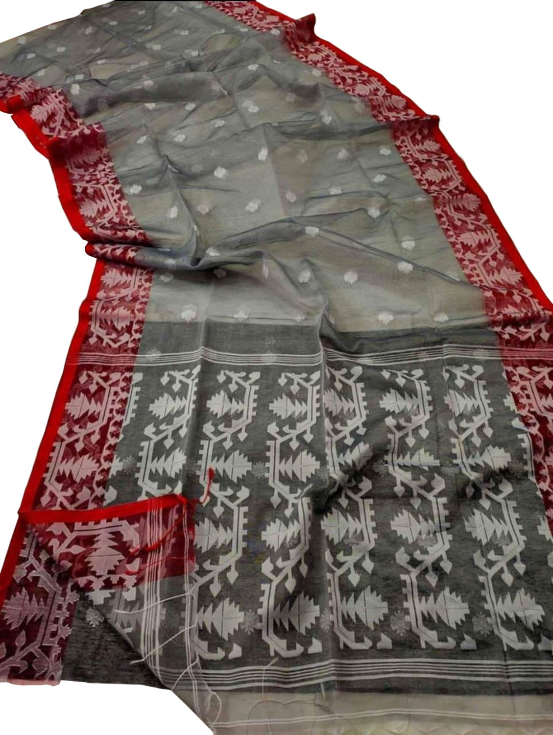 Elegant Grey Jamdani Muslin Saree - Luxurion World