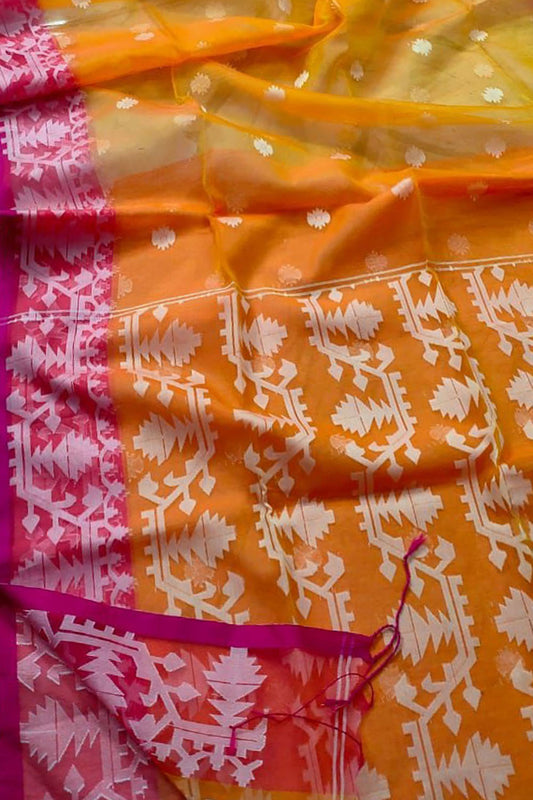Vibrant Orange Jamdani Muslin Saree - Elegant and Stylish - Luxurion World