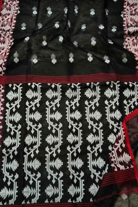 Exquisite Black Jamdani Muslin Saree - Elegant and Timeless - Luxurion World