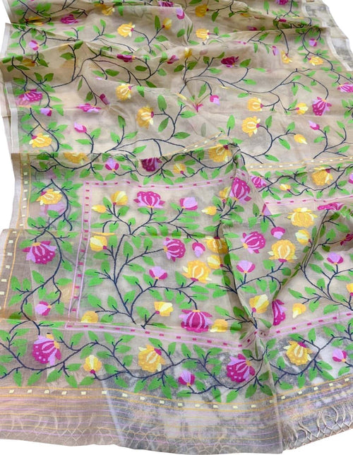 Multicolor Pure Handweaved Muslin Jamdani Meenakari Saree - Luxurion World