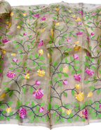 Multicolor Pure Handweaved Muslin Jamdani Meenakari Saree - Luxurion World