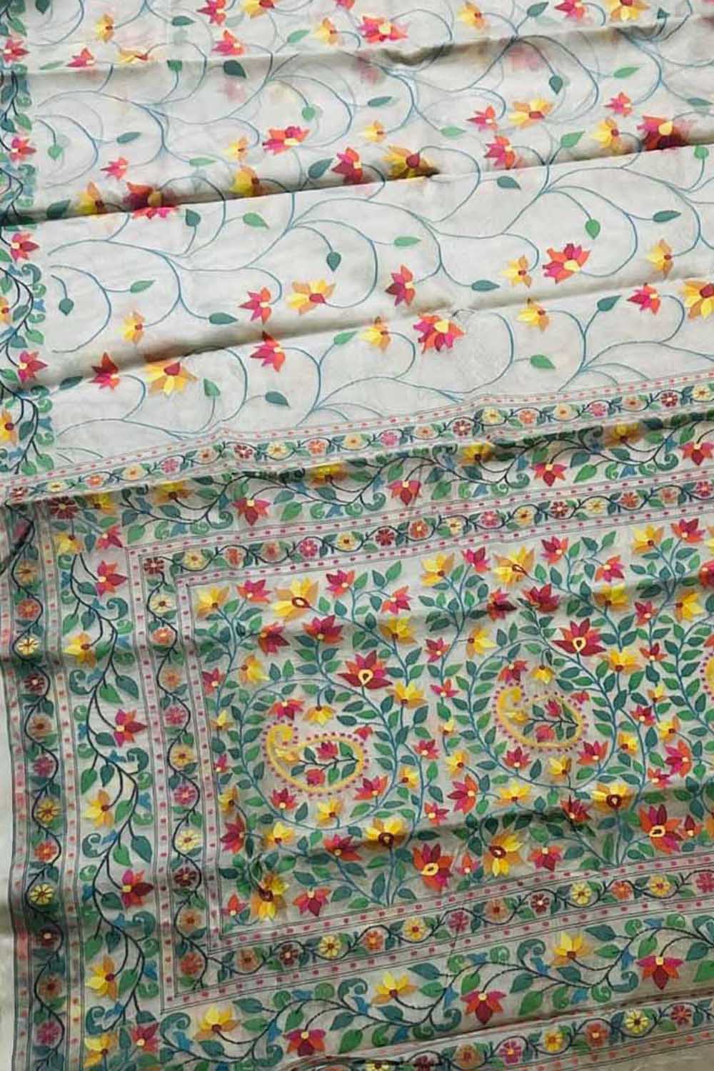 Multicolor Pure Handweaved Muslin Jamdani Meenakari Saree - Luxurion World