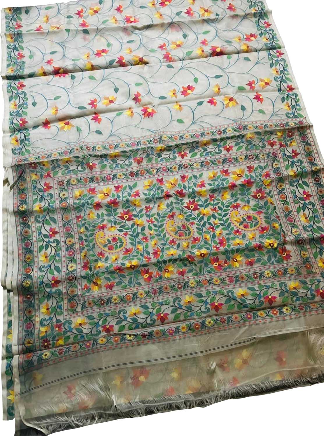 Multicolor Pure Handweaved Muslin Jamdani Meenakari Saree - Luxurion World
