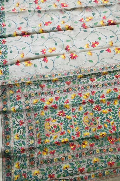 Multicolor Pure Handweaved Muslin Jamdani Meenakari Saree