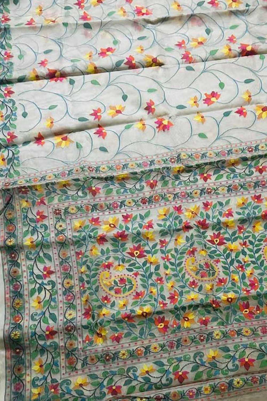 Multicolor Pure Handweaved Muslin Jamdani Meenakari Saree