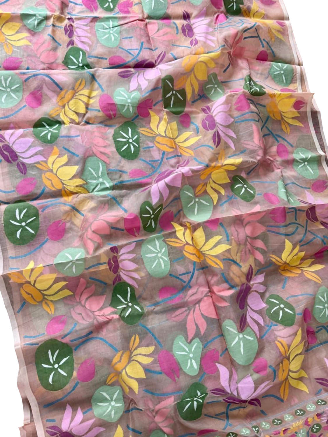 Pink Pure Handweaved Muslin Jamdani Meenakari Saree