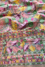 Pink Pure Handweaved Muslin Jamdani Meenakari Saree - Luxurion World