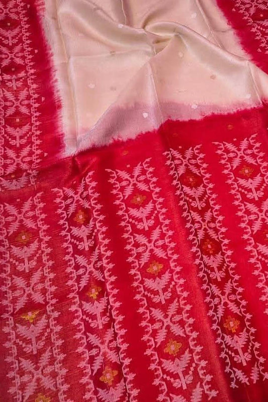 Pink and Red Pure Handweaved Jamdani Meenakari Saree