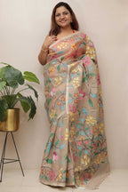 Pastel Pure Handloom Muslin Jamdani Meenakari Saree - Luxurion World