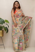 Pastel Pure Handloom Muslin Jamdani Meenakari Saree - Luxurion World
