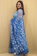 Exquisite Blue Handloom Jamdani Muslin Saree - Perfect for Any Occasion - Luxurion World