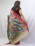 Stunning Blue Kalamkari Silk Saree with Hand Painted Design - Luxurion World