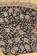 Stunning Black & White Kalamkari Hand-Painted Bangalore Silk Saree - Luxurion World